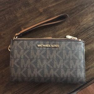 Michael Kors Wristlet Phone Wallet PVC Brown
